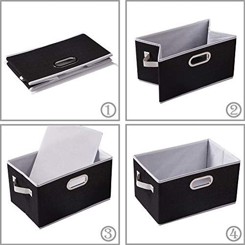 PRANDOM Larger Collapsible Storage Bins for Closet [3-pack] Decorative Linen Fabric Storage Baskets Cubes with Leather/Metal Handles for Living Room Black (17.3x12.2x10.4 Inch) - Image 5