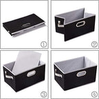 PRANDOM Fodable Storage Baskets for Closet [5-pack] Decorative Fabric Storage Bins Cubes with Leather/Metal Handles for Shelves Bedroom Living Room Black (11.5x8.5x6.7 Inch) - Image 4