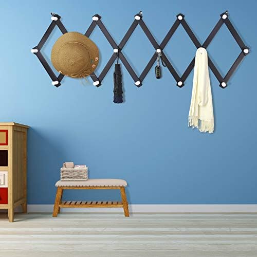 Dseap Accordian Wall Hanger: Wooden Coat Rack Wall Mounted, Hat Racks for Baseball Caps, Mug Rack, 16 Peg Hooks, Black & White - Image 2