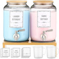 Laundry Detergent Dispenser. 0.9 Gallon Glass Laundry Soap Liquid Laundry Detergent Dispense. Fabric Softener Dispenser With Stand and Bamboo Lid. Laundry Room Organization and Storage by ZJ+Whoest
