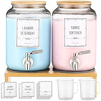 Laundry Detergent Dispenser. 0.9 Gallon Glass Laundry Soap Liquid Laundry Detergent Dispense. Fabric Softener Dispenser With Stand and Bamboo Lid. Laundry Room Organization and Storage by ZJ+Whoest