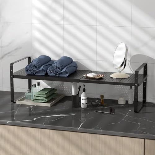 3 Pack Expandable Cabinet Countertop Shelves, 16.5"-27" L, Black - Image 5