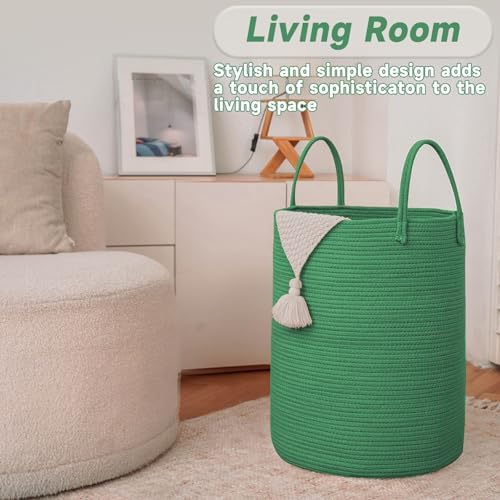 JMvicyroam 100L Cotton Rope Laundry Basket Hamper, Dark Green - Image 3