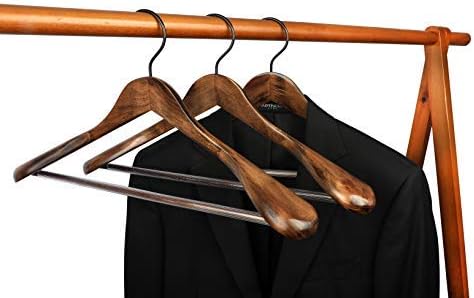 TOPIA HANGER Set of 6 Beautiful Coat Suit Jacket Wood Wooden Hangers, Premium Retro Finish with Extra-Wide Shoulder- 360° Black Hooks & Anti-Slip Bar CT02A - Image 4