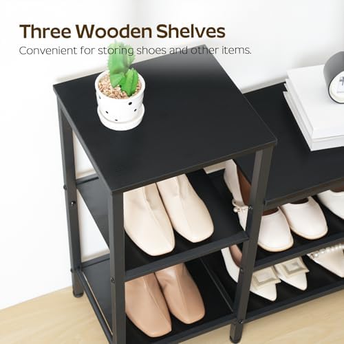 YATINEY 3-Tier Shoe Rack Bench, Wooden Shoe Storage Bench, Industrial Entryway Bench with Storage, Multi-Functional Shoe Rack with Seat for Bedroom, Hallway, Living Room, Black HX05BB - Image 4