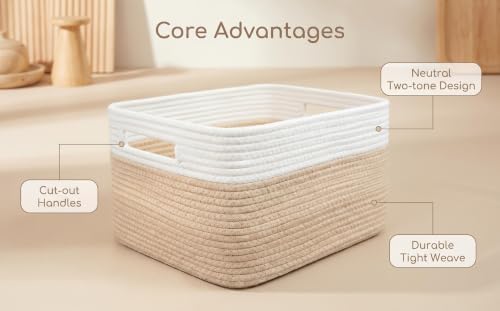 4 Pack Cotton Rope Storage Bins, 16x14x8 Inch Large Basket for Shelves, Closet, Nursery, Towels, Toys - Image 7