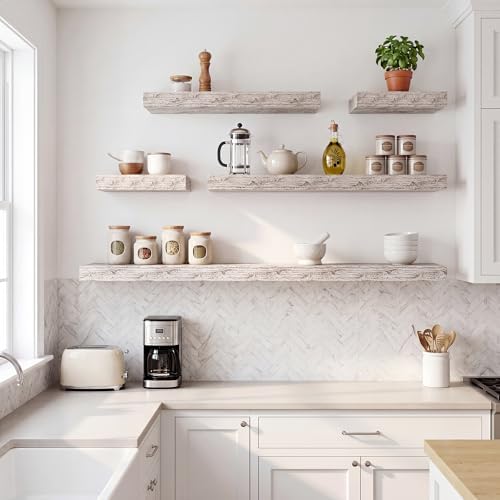 RICHFOCUS Long Floating Shelves for Wall 2Pack|Rustic White|40" Lx8 D - Image 2