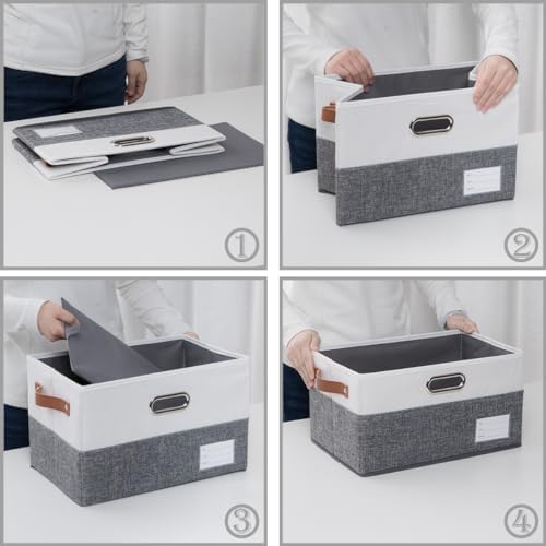 PRANDOM Foldable Storage Bins with Handles [3-Pack] Fabric Collapsible Storage Boxes Baskets Cubes Containers with Handles for Closet Living Room Bedroom (Grey & White 14.9x9.8x8.3'') - Image 5