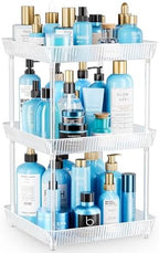 3 Tier Lazy Susan Bathroom Countertop Organizer, 360° Clear Rotating Square Storage Tray, Cosmetics and Perfume Organizer, Spinning Storage Tray Vanity Organizer Shelf for Bathroom Cabinet, Kitchen by Acina