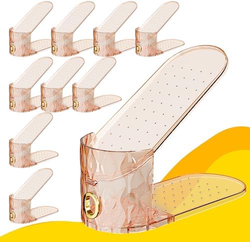 Shoe Slots Organizer, Adjustable 10 Pack Shoe Stacker for Closet Storage, Clear Double Layer Space Saver, Durable and Stackable Shoe Holder for Sneakers Heels and Flat by WMBOOX