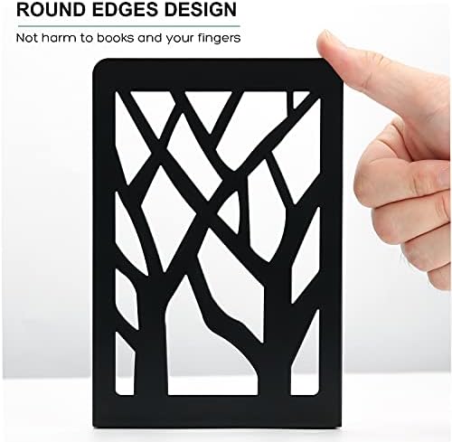 MaxGear Book Ends Tree Design Modern Bookends for Shelves, Non-Skid Bookend, Heavy Duty Metal Book Stopper for Books/CDs, Decorative Book Shelf Home, 7 x 4.7 x 3.5”, Black (6 Pair/12 Pieces, Large) - Image 2