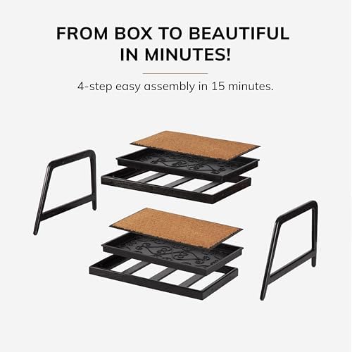 Anji Mountain Heavy Duty Waterproof Wooden Shoe Storage Mat Organizer/Boot Storage Tray Multi Use for Entryway with Coir, Tan and Blue Insert, 2 Tier, Fits 4 Pair (26.5" Wide) - Image 6