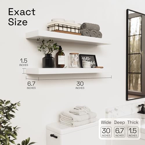 Solid Wood Floating Shelves for Wall 30 Inches Long, White Wooden Shelf - Image 3