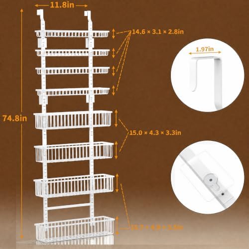 Moforoco White Over The Door Pantry Organizer, Pantry Organization and Storage, Metal Hanging Spice Rack Shelves Door, Seasoning Shelves, Laundry Room Organization, House and Kitchen Essentials - Image 4