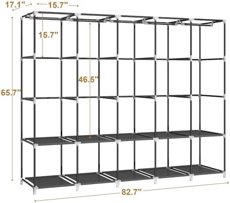 MOGELAFOO 83" Large Capacity Portable Wardrobe Closet for Hanging Clothes with Fabric Cover 5 Hanging Rods, 10 Storage Shelves, Black - Image 7