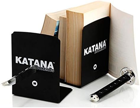 Book Ends Decorative, Modern Metal Funny Unique Black DVD Bookends for Shelves, Katana Book Stopper Holder for Office Home, Desk Gifts Book Stands for Men and Book Lovers - Image 4