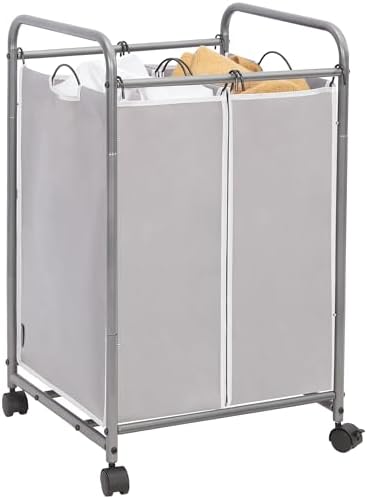 STORAGE MANIAC 2 Section Laundry Sorter, Laundry Hamper with Wheels, Gray by STORAGEMANIAC