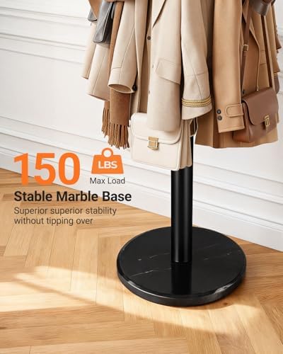 Pipishell Metal Heavy Duty Coat Rack with Sturdy Marble Base, Coat Tree with 16 Hooks & Detachable Umbrella Holder,Coat Rack Freestanding for Entryway, Corner, Bedroom and Home Office, Black - Image 3