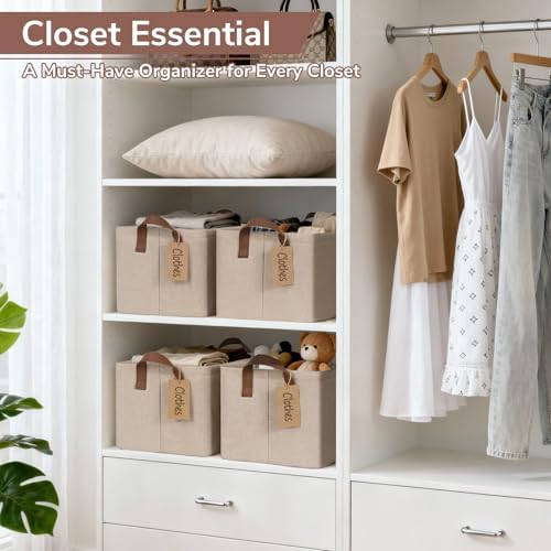 CHICVITA 4 Pack Fabric Storage Bins for Shelves, Metal Frame, 20L Brown - Image 2