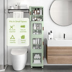 VECELO 4-Tier Narrow Storage Cabinet with Wheels, Light Green - Image 2