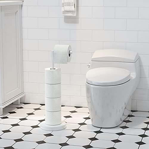MARMOLUX ACC Free Standing Toilet Paper Holder Stand with Storage for 4 Rolls of Toilet Tissue for Bathroom, Stainless Steel Luxury Modern White Finished 1pc - Image 3
