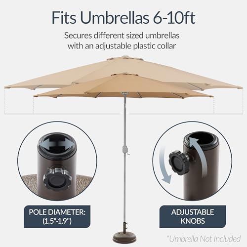 Best Choice Products Fillable Umbrella Base Stand Round Dome Plastic Patio Umbrella Base Stand, Pole Holder for Outdoor, Lawn w/ 55lbs Weight Capacity, Adjustment Knob - Brown - Image 4