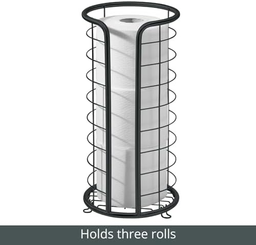 mDesign Metal Toilet Paper Holder Stand - Storage Reserve for 3 Rolls of Toilet Tissue - Freestanding Toilet Paper Holder - Stylish Bathroom Floor Toilet Paper Stand - Omni Collection - Matte Black - Image 5