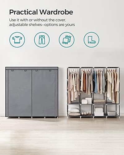 SONGMICS Portable Closet with Cover, 4 Hanging Rods and Shelves - Image 3