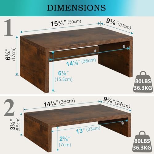 TEAMIX 2-Pack Monitor & Laptop Stand Riser, Wood High-Low Dual Monitor Set - Image 4