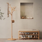 Muwuele Coat Rack,Solid Wood Coat Rack Freestanding with 12 Hooks,Coat tree freestanding 3 Adjustable Heights for coat, Hats, Handbags，Coat Stand for Entryway,Bedroom (Natural) - Image 2