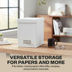 Bigso John Fiberboard Label Frame Desktop File Storage Box - Document Organizer for Important Paperwork - Durable Hanging File Box with a Lid & Metal Label Window - 7.36 x 13.38 x 10.51 in - White - Image 4