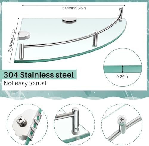 Crowye 4 Pcs Corner Shower Shelf 2-tier Glass Corner Shelf Stainless Steel Wall Mounted Bathroom Organizer for Storing Shower Gel Shampoo Brush, 9.25 Inches (Silver) - Image 2
