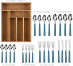 COOK WITH COLOR Bamboo Kitchen Utensil Set with Drawer Organizer | Cooking Tools and Storage Caddy, Blue, 25 Piece Cutlery Set - Image 2