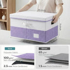 PRANDOM Storage Bins with Lids [3-Pack] Linen Fabric Foldable Storage Boxes Organizer Containers Baskets Cube with Cover for Bedroom Closet Office White&Purple (23.4X15.9X11.4) - Image 3
