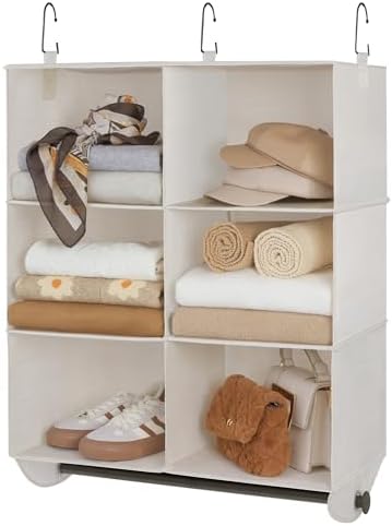 StorageWorks Hanging Closet Organizer with Rod, 6 Sections, 3 Tiers, White by StorageWorks