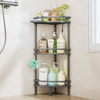 HapiRm Standing Corner Shower Caddy - 3 Tier Shower Organizer Corner with Soap Holder and 4 Hooks, Rustproof Bathroom Storage Shelves with Adhesives, Grey by HapiRm