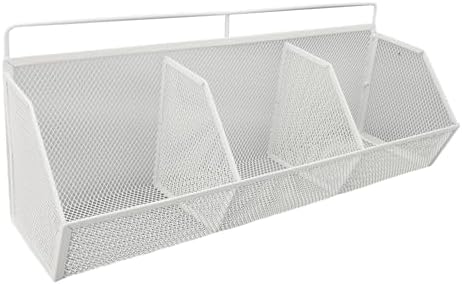 3 Grid Wall Mount Storage Basket Wall Mounted Wire Mesh Organizer Mounted Storage Bin No Drill Strong Adhesive Holds 11 lbs Each Basket for Kitchen Bathroom Laundry Room (White) - Image 2