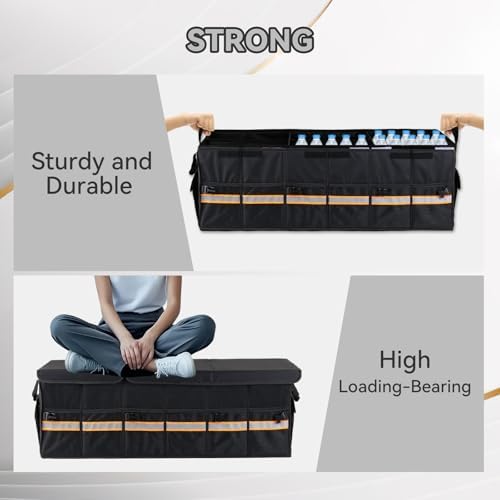 Car Trunk Organizer with Lid,Collapsible Car Storage Organizer with Multi Compartments and Securing Straps for SUV,Sedan,Jeep-Black - Image 4