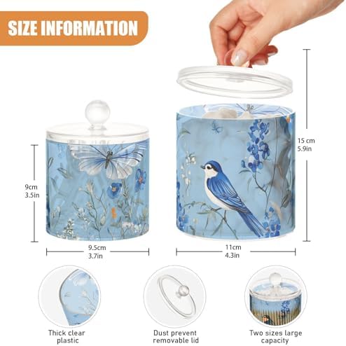 Light Blue Floral Bluebonnet Butterflies Qtip Holder Waterproof Dustproof Apothecary Jars with Lids For Bathroom Cotton Swabs Makeup Sponges Floss Picks Bath Salts 2 Pack - Image 3