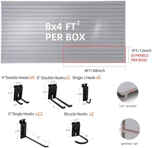 FRAYSCENT Slat Wall Paneling Garage Slat Wall Storage Systems Slatwall Panels Power Tool Organizer Wall Mount, PVC Garage Storage & Organization Products Slate Board (Grey, 4ft x 8ft with 26 Hooks) - Image 3