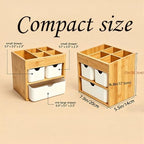 Bamboo Makeup Organizer with 3 Pink Drawers - Image 3