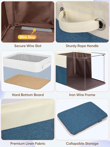 BALEINE 3 Pack Fabric Closet Storage Bins for Shelves, Linen Closet Organizers and Storage, Decorative Baskets for Organizing, Shelf, Clothes, Home, Office (Navy Blue, 14''x10''x8.5'') - Image 6