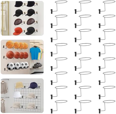 24 Pcs Hat Racks, Wall Mount Hat Rack, Gridwall Slat Panels Cap Rack for Retail Display, Metal Helmet Rack Display for Bedrooms, Cloakrooms, Clothing Stores - Image 3