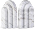 Natural Marble Book Ends - Heavy Duty Bookends for Shelves - Aesthetic Layered Arch Design Stone Book Holders, Modern Office Bookshelf Stopper Decor for Books/CDs (Volakas) by BCS