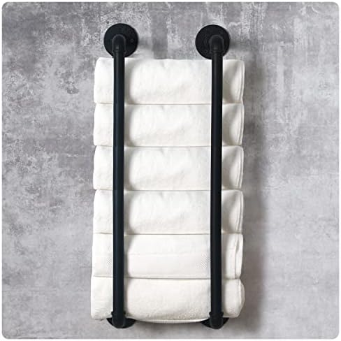 HouseAid Industrial Pipe Towel Rack, Farmhouse Bathroom Towel Storage Holder, Vintage Style Towel Organization, Wall Mounted, Matte Black - Image 3