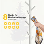 AMADA Solid Wooden Coat Rack Freestanding with 8 Hooks, White - Image 3