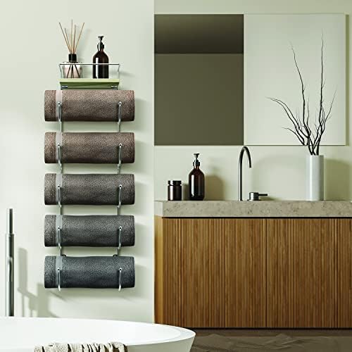 Sorbus Wall Towel Rack, 5-Tier Wood Shelf, Wall Mounted (Silver) - Image 3