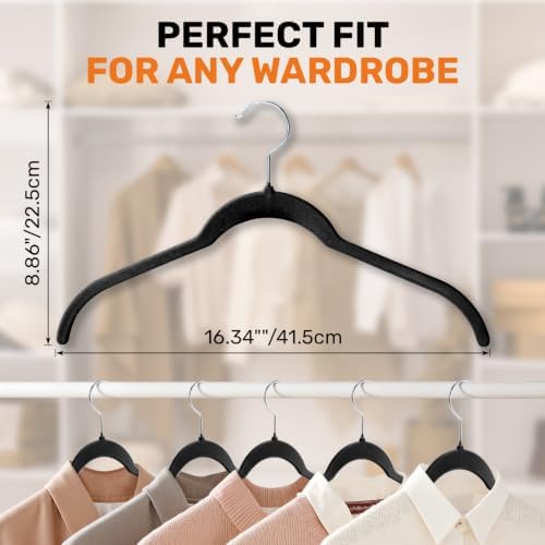Sishynio Velvet Shirt Hangers 30 Pack, Slim Felt Hangers Black - Image 2