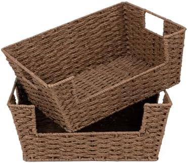 StorageWorks Pantry Baskets for Shelves, Wicker Baskets, Brown Paper Rope by StorageWorks