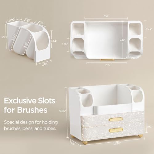 HBlife Makeup Organizer for Vanity with Brush Holder, Large Bathroom Countertop Cosmetic Organizer Skin Care Storage, Easy to Store Nail Polishes, Perfumes, Eyeshadow Palettes, Pearl All White - Image 3